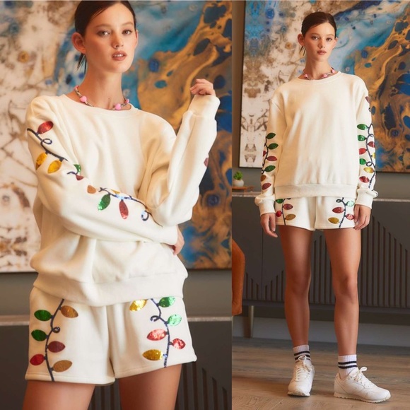 Tops - *24 HOUR SALE* Christmas Lights Fleece Christmas Sweatshirt